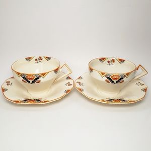Vintage Alfred Meakin Marigold Princess Shape Art Deco 2 Teacups and Saucers